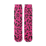 -High quality, mid-calf length socks featuring classic bright and boldly colored retro leopard print. Soft and comfortable, one size fits most teens and adults. Free shipping. Unisex mens womens 80s 90s eighties 90s new wave frank memphis color animal print lisa vintage style streetwear skating skate punk pop wild rad-Dark Pink-One Size-