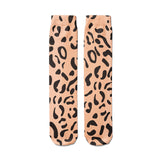 -High quality, mid-calf length socks featuring classic bright and boldly colored retro leopard print. Soft and comfortable, one size fits most teens and adults. Free shipping. Unisex mens womens 80s 90s eighties 90s new wave frank memphis color animal print lisa vintage style streetwear skating skate punk pop wild rad-Peach-One Size-