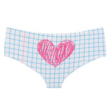 -Funny, super cute, soft and stretchy women's mid-rise briefs with printed grid paper pattern. "I Give You Private Lessons" on front, kawaii sketched & scribbled pink heart on rear. One size. Free shipping. RPG instructor anime manga math sexy tutor teacher student roleplaying kinky butt hip briefs dungeon master mommy-