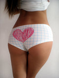 -Funny, super cute, soft and stretchy women's mid-rise briefs with printed grid paper pattern. "I Give You Private Lessons" on front, kawaii sketched & scribbled pink heart on rear. One size. Free shipping. RPG instructor anime manga math sexy tutor teacher student roleplaying kinky butt hip briefs dungeon master mommy-