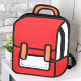 Cartoon 2D 3D Jump Style Comic Fashion Backpack Cute Funny School Bag-Red-