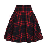 Kenicke Retro High-Waist Gothic A-Line Tartan Skirt, Red Black Plaid -