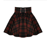 Kenicke Retro High-Waist Gothic A-Line Tartan Skirt, Red Black Plaid --