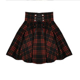Kenicke Retro High-Waist Gothic A-Line Tartan Skirt, Red Black Plaid -