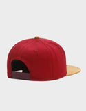 Classic Brooklyn Fastball Script Cap, Red and Tan Faux Suede, Hiphop-