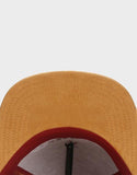 Classic Brooklyn Fastball Script Cap, Red and Tan Faux Suede, Hiphop-