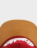 Classic Brooklyn Fastball Script Cap, Red and Tan Faux Suede, Hiphop-