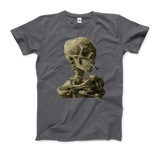 Van Gogh 1886 Smoking Skeleton Graphic Tee-Super soft and smooth 100% ringspun combed cotton tee, preshurnk with shoulder to shoulder taping, seamless collar and double needle hems. High quality colorfast, fade resistant print. Free shipping worldwide from the USA.
-Men (Unisex)-Charcoal-S-