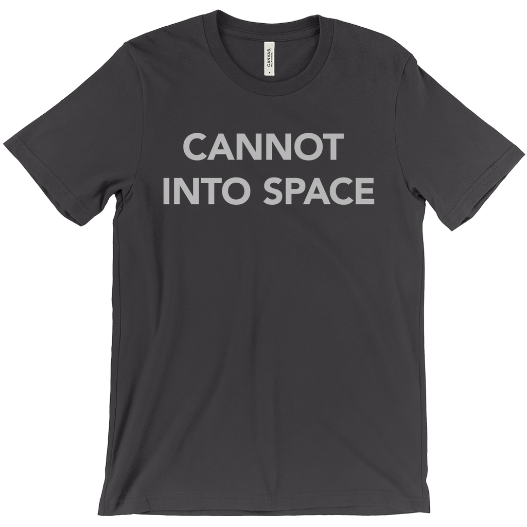 -Unisex style, crew neck, short sleeve Bella + Canvas t-shirt. Super soft, combed and ring-spun cotton. Ethically made and printed in the USA.

Funny "Cannot Into Space" meme graphic t-shirt NASA countryballs astronaut poland polandball can cadet joke gift saying tee astrophysics nope no oxygen rocket shuttle moon mars-Dark Grey-Extra Small (XS)-