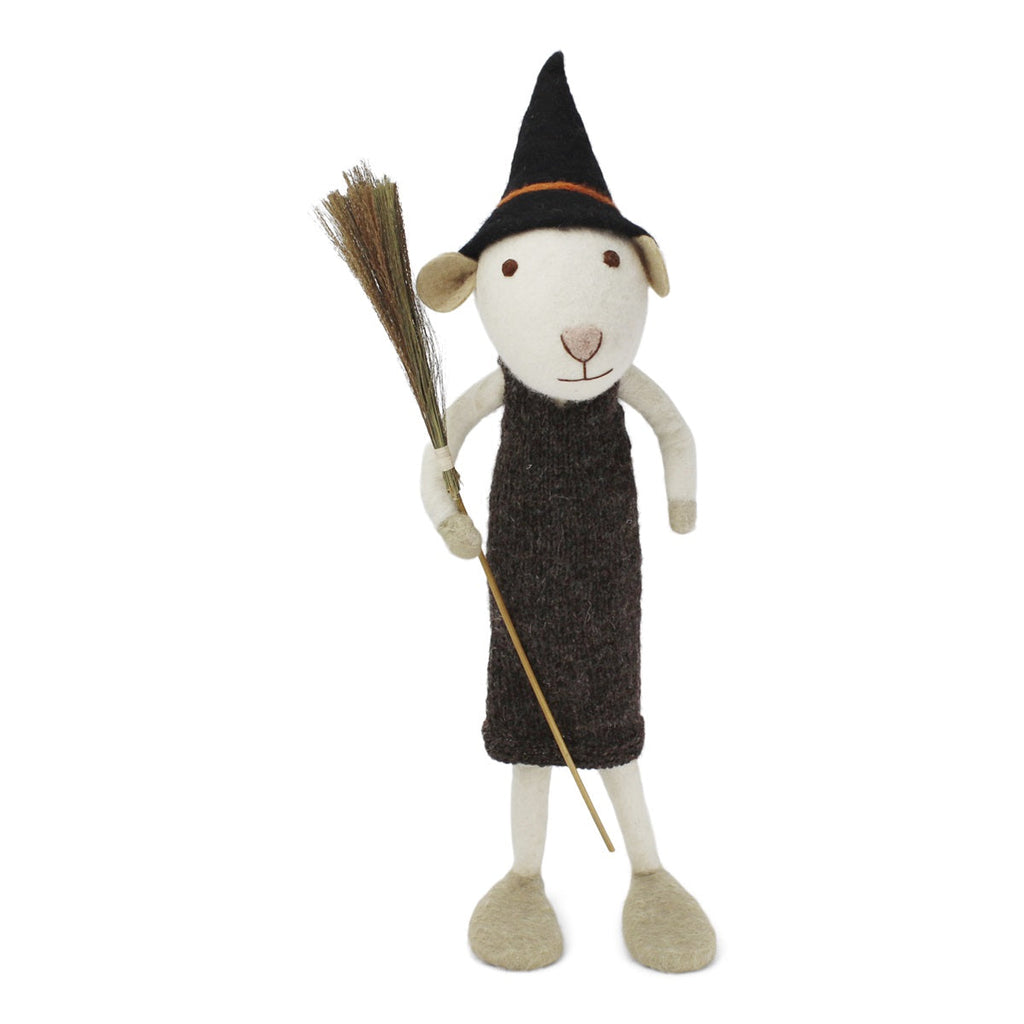 Fall and Halloween Figurine - Mouse with Broom (White) - Extra Large-0