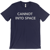 -Unisex style, crew neck, short sleeve Bella + Canvas t-shirt. Super soft, combed and ring-spun cotton. Ethically made and printed in the USA.

Funny "Cannot Into Space" meme graphic t-shirt NASA countryballs astronaut poland polandball can cadet joke gift saying tee astrophysics nope no oxygen rocket shuttle moon mars-Navy-Extra Small (XS)-
