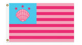 Barbieland Flag Prop Replica, Custom 3x2 or 5x3 ft High Quality Banner-Well made Barbieland seashell, stars and stripes national flag prop replica. Printed polyester,single or double sided w/blackout layer, grommets or pole sleeve. 3x2'/2x3' or 3x5'/5x3'. Funny pop culture girlpower summer president barbie cosplay birthday party supplies home decor dorm decoration wall hanging blue pink-5 ft x 3 ft-Standard-Grommets-