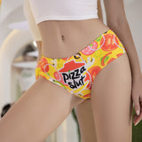 -Super soft, stretchy women's mid-rise briefs with high quality fast food parody print. 92% Polyester, 8% Spandex. 4 sizes - Small, Med, Large, XL. Free shipping. Funny sexy retro y2k 90s hamburger cheeseburger chicken nuggets advertising parody oral sex joke lingerie gift underwear dirty naughty kinky girl-S-