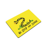 No Step on Snek Doormat, drawn version, Gadsden Snake Flag Parody meme-High quality 23.6 x 15.7in (60x40cm) doormat / floor mat. Professionally printed, durable & colorfast non-woven polyester fiber top, non-slip bottom. Indoor / outdoor use. Free Shipping Worldwide. No Step on Snek, Funny Gadsden Don't Tread on Me snake flag parody meme. Kid's child's drawing version. Sneaky snek mat-