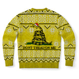 -Funny all-over-print unisex sweatshirt made of soft and comfortable cotton/polyester/spandex blend with brushed fleece interior. Each panel is individually printed, cut and sewn to ensure a flawless graphic that won't crack or peel. Mens womens Christmas pullover jumper ugly sweater print memes gadsden snake flag. -