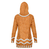 Funny Gingerbread Man Longline Hoodie, Unisex Adults Hooded Sweatshirt-Funny and festive Gingerbread Man longline hoodie. Extra long unisex adult polyester hoodie with detailed high definition classic holiday costume print, drawstring hood and kangaroo pocket. XS, Small, Medium, Large, XL, 2XL, 3XL and 4XL. Made-to-order. 2 weeks to USA. cute, comfortable casual Christmas cookie cosplay.-