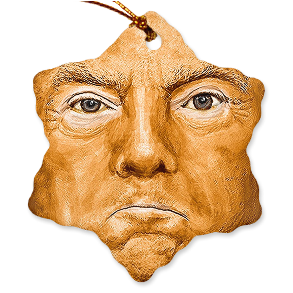Funny TRUMP SNOWFLAKE Ornament, Porcelain Christmas Tree Keepsake Gift-The Angriest Little Snowflake in the USA A fragile ego on durable porcelain in an equally simple snowflake shape. 3" snowflake ornament with your choice of black and white or orange face. Anti-Trump GOP Republican Fascism Trump for Prison Trump Taxes Lock Him Up Treason Insurrection America American Impeached Traitor-Orange-796752937229