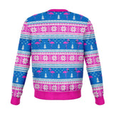 Fa-La-La-La-Mingo! Florida Santa Sweatshirt, AOP Christmas Jumper-Funny all-over-print unisex sweatshirt made of soft, comfortable cotton/polyester/spandex blend with brushed fleece interior. Each panel is individually printed, cut & sewn for a flawless graphic that won't crack or peel. Mens womens pullover jumper ugly sweater pink flamingo bird joke novelty tropical xmas holiday.-