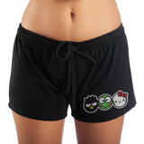 Sanrio Official Womens Hello Kitty, Keroppi & Badtz-Maru Sleep Shorts-Join your favorite Sanrio characters with these kawaii pajama shorts. It is not about the friends you have, but the ones who make you happy. Women's sleep shorts made from 100% soft spun cotton with Badtz-Maru the penguin, Keroppi the Frog and Hello Kitty graphic. Officially licensed Sanrio apparel. Ship from the USA.-