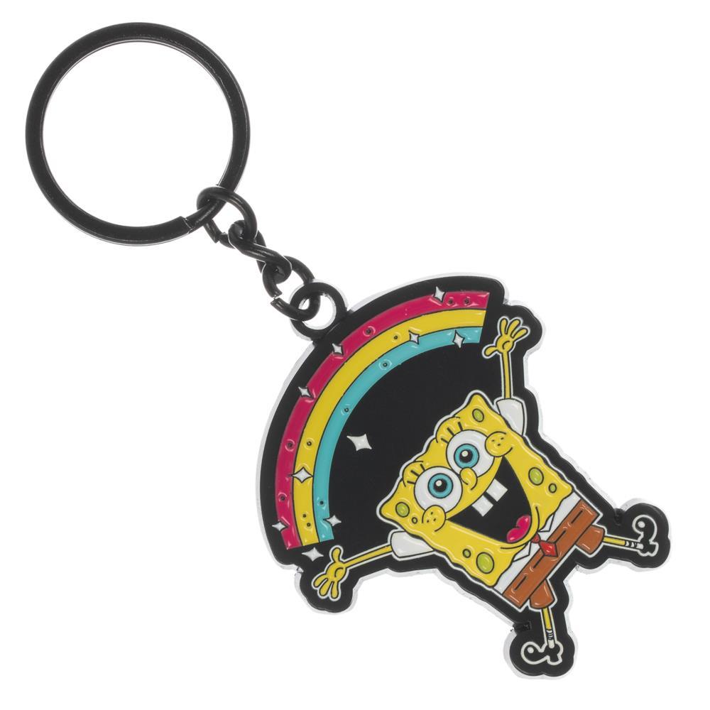 SpongeBob Squarepants Rainbow Keychain, Officially Licensed Keyring-It's all rainbows and butterflies here! This Spongebob Keychain is made of zinc alloy and finished with a black matte metal finish and brightly colored enamel filling. Depicts SpongeBob in the classic *IMAGINATION* rainbow meme pose. Officially licensed Nickelodeon product. Ships in 2-3 business days from within the US.-693186547942