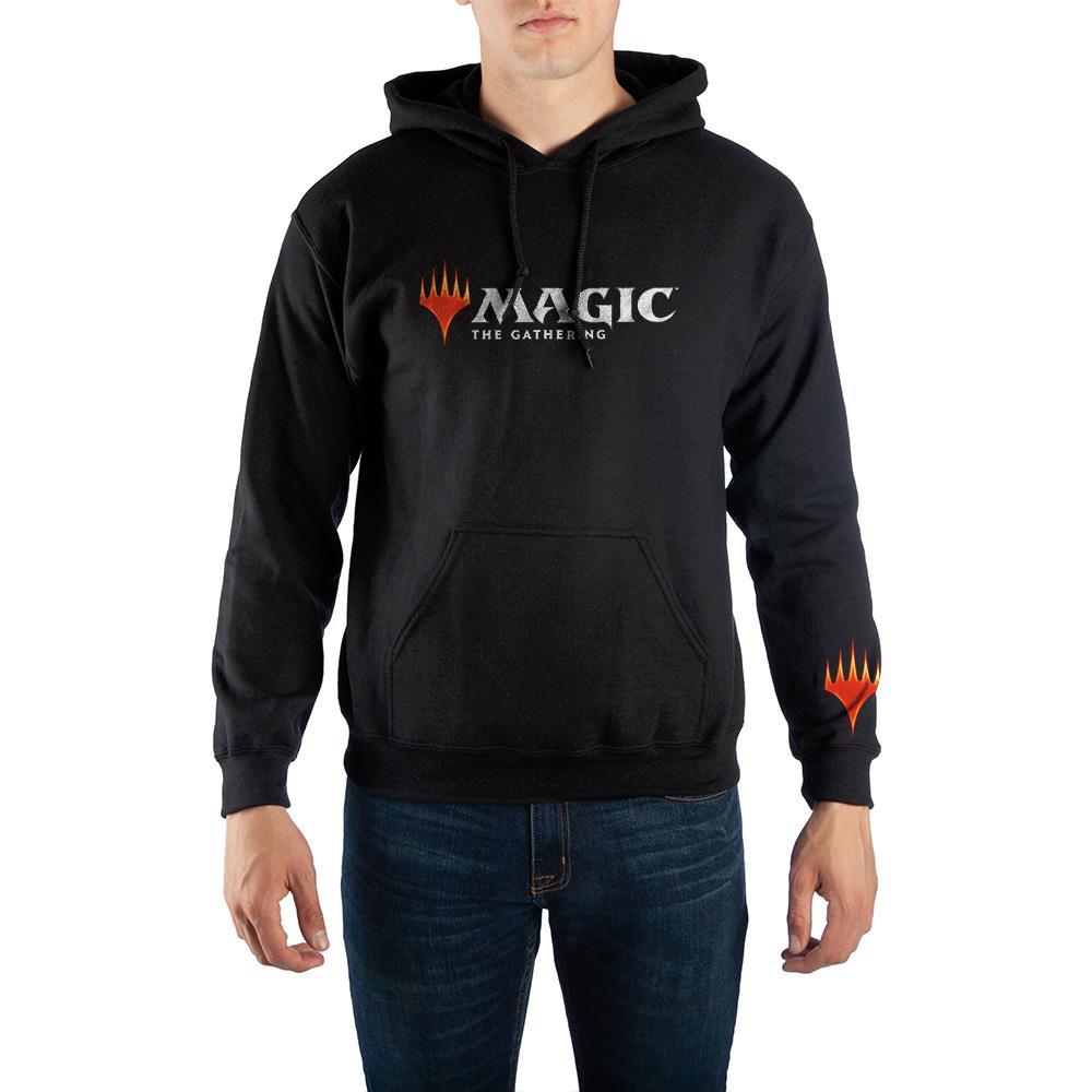 Magic The Gathering Planeswalker Hoodie, Officially Licensd MTG Jumper-Travel between planes with this Magic: The Gathering hooded sweatshirt. Quality graphic print of MTG logo along with the Planeswalker symbol across the chest and on the sleeve. Kangaroo pocket and warm double-lined hood. Officially licensed MTG apparel. Typically ships in 2-3 business days from within the US.-BLACK-S-