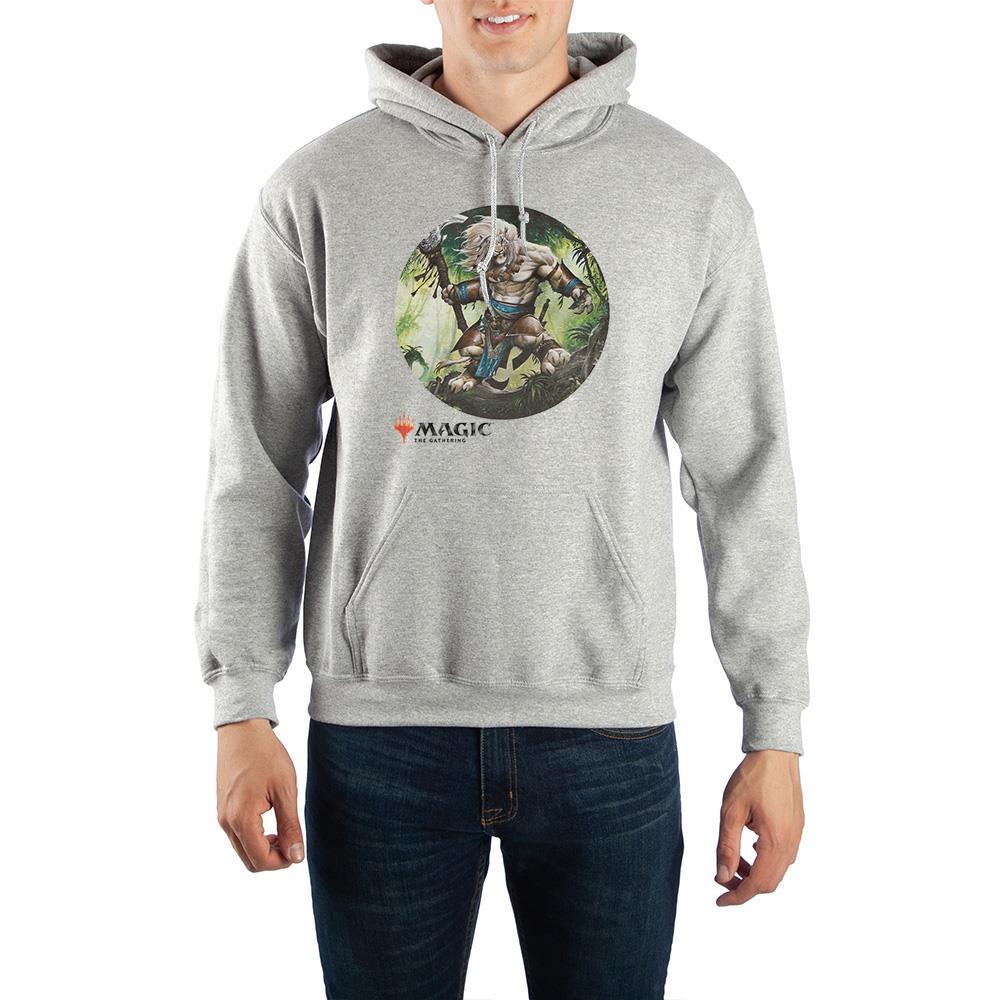 MagicThe Gathering Ajani the Greathearted Hoodie-Unisex style grey cotton/poly hoodie with a softer feel and reduced piling for a clean and comfortable look. Features a bold, detailed, soft hand print graphic of the tiger-faced Planeswalker, Ajani the Greathearted, across the front, lined drawstring hood and kangaroo pocket.Officially licensed MTG apparel. USA Seller-Heather Gray-S-
