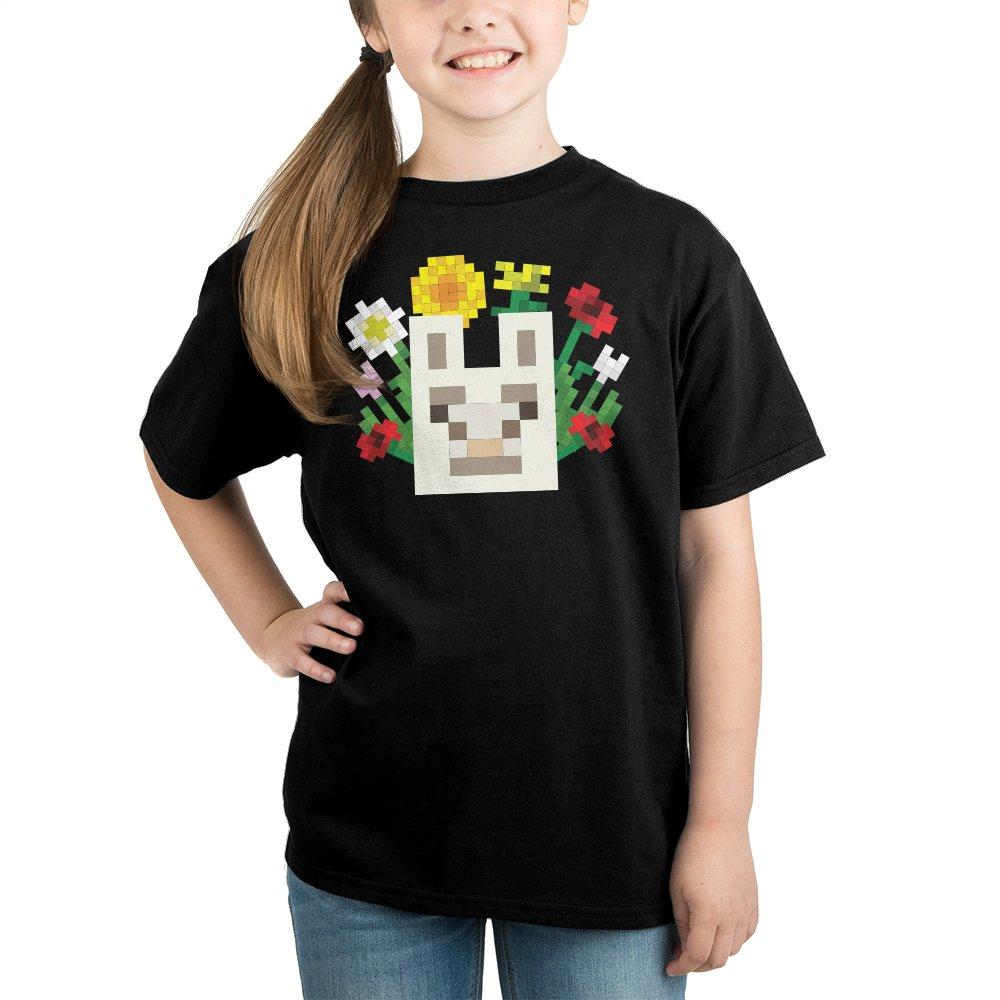 -Soft and comfortable Black 100% cotton youth graphic tee with a bright, bold, print of a&nbsp;Minecraft bunny rabbit and some flowers. Genuine officially licensed Minecraft kids apparel. This shirt usually ships in 2-3 business days from within the USA. boys girls easter gamer gaming gift -BLACK-XS-