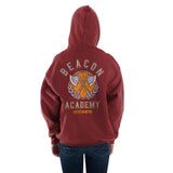 RWBY Beacon Academy Hoodie, Officially Licensed, USA Seller-Crimson hoodie featuring the Beacon Academy’s double ax symbol on the front with a more detailed version on the back. Supremely soft and durable cotton/poly sweatshirt with drawstring hood and kangaroo pocket. Genuine, officially Licensed RWBY apparel. Rooster Teeth anime fan apparel gift. Mens / Womens / Unisex.-