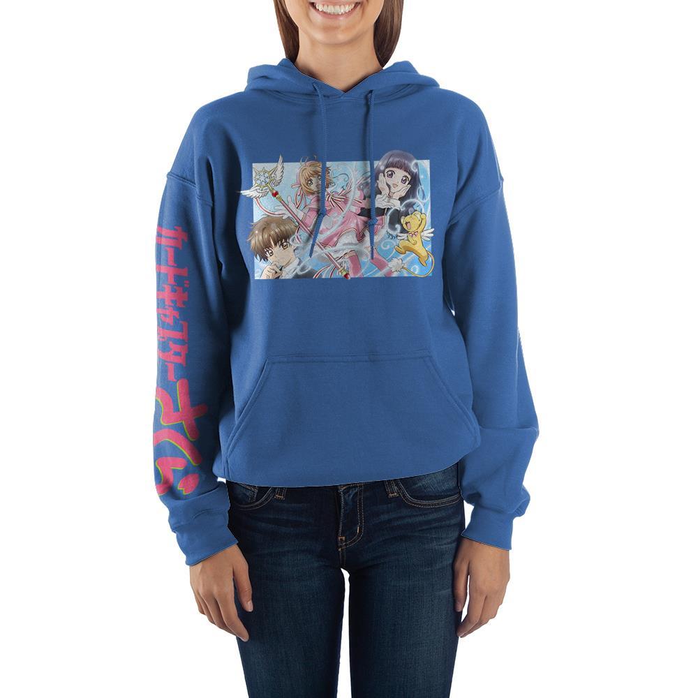 Cardcaptor Sakura Graphic Hoodie - Genuine, Officially Licensed - USA-Journey with Sakura to capture the Clow Cards and do it in warmth and style Bright blue hooded sweatshirt with a bright, bold, soft touch CCS graphic print. Genuine, officially licensed Clamp Cardcaptor Sakura apparel. This hoodie typically ships in 2-3 business days from within the USA. Anime Manga Japan Japanese-Royal Blue-S-