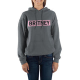 Britney Spears Pink on Gray Hoodie, Official USA Fan Apparel-Britney Spears pink on gray fleece pullover hoodie. Bold text design on front and a dazzling photo of the pop star on the back. Unisex style sweatshirt with attached drawstring hood and kangaroo pocket. soft and warm poly-cotton blend. Officially licensed Britney Spears fan apparel. USA Seller.-