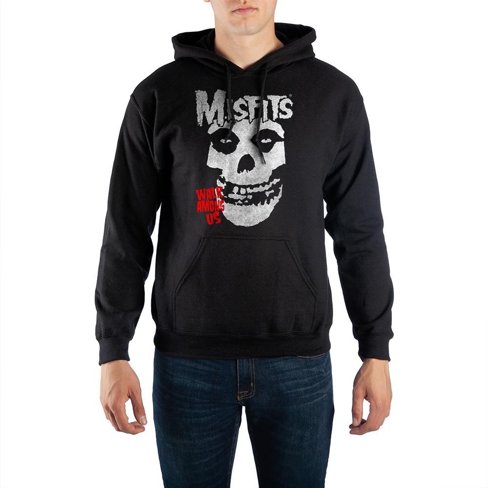 Misfits 'Walk Among Us' Hoodie, Officially Licensed Punk Band Apparel-Mens/unisex soft & comfortable cotton/poly sweatshirt with long sleeves attached drawstring hood & kangaroo pocket. Bold, soft hand printed Misfits 'Walk Among US' design across the front. Officially licensed Misfits apparel. This hoodie typically ships in 2-3 business days from within the US. Punk rock tour merch.-Black-S-
