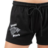 -House Stark Direwolf Juniors Sleep Shorts! Soft and comfortable 100% cotton with a soft touch graphic of the House Stark Direwolf on the left leg. Genuine, officially licensed HBO Game of Thrones apparel. Ships from within the USA. loungewear sleepwear pajamas womens girls apparel-