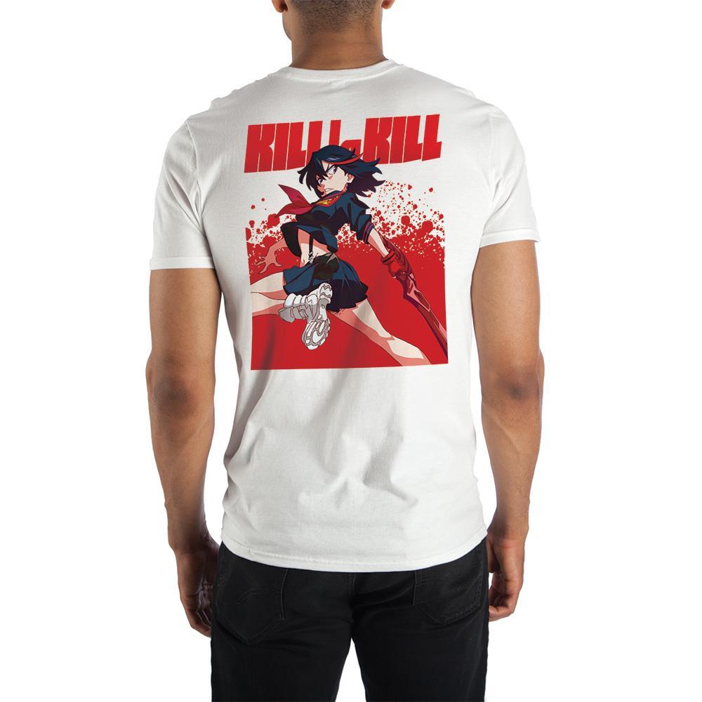 Kill la Kill Ryuko Graphic Tee, Officially Licensed Anime Shirt, USA-Challenge the elites at work or school with this simple, yet stylish, Kill la Kill graphic tee! Mens/unisex shirt, 100% cotton with title on the left breast and a bright and bold large print graphic of Ryüko Matoi on back. Officially licensed Trigger Kill la Kill anime apparel. These shirts ship from the US. Aniplex-White-S-