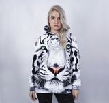 High Quality WHITE TIGER All-Over-Print Hoodie, Made in California--