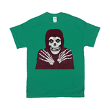 Crmson Ghost Graphic Tee, Classic Horror Icon, Small to 5X, Low Prices-100% cotton Gildan fine jersey fitted unisex tee. 3-5 days from USA. 
Crimson Ghost classic serial horror film icon. Skeleton with hooded skull, crossed skeletal hands. This skull faced fiend is the perfect grim reaper for punk rock pirates and misfits though few today would desire a post Cyclotrode X world. Haloween-Kelly Green-Small (S)-