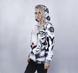 High Quality WHITE TIGER All-Over-Print Hoodie, Made in California--