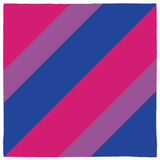 BISEXUAL Pride Bandana, Diagonal Stripes-Polyester jersey knit 24 inch square bandana, kerchief, handkerchief, hanky, neckerchief, do-rag, facemask, headscarf, babushka, hankey. GLBT LGBT LGBTQ LGBTQIA LGBTQX LGBTQ Plus LGBTQ+ Bi Bisexual Pride stripes. Love is love. Hearts not Parts. Equality, Rights, Representation. Pink Blue Purple-Diagonal Stripes-