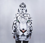High Quality WHITE TIGER All-Over-Print Hoodie, Made in California-White-Small-
