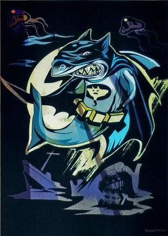 -New "Shark Knight" Batman Parody Poster. High Quality 11 x 17" print on 100# Lustro paper stock. New Old Stock with no notable wear. Stored flat, never folded & will be shipped gently rolled. Free shipping within the USA. 

funny bat-sharks night multiverse small poster print-