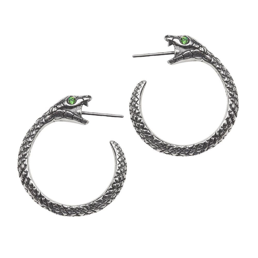 Alchemy Gothic SOPHIA SERPENT Earrings, Small Ouroboros Snake Hoops--