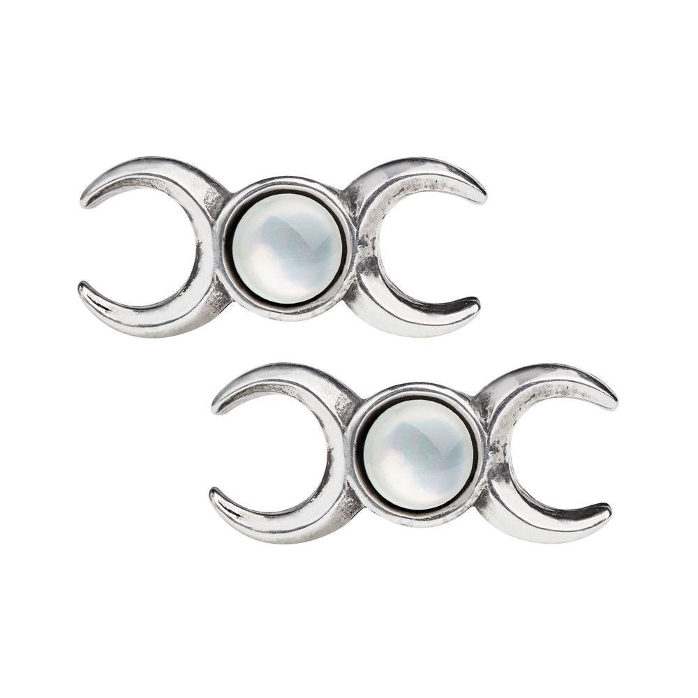 Triple Goddess Stud Earrings, Alchemy Gothic - Fine Pewter, Mother of Pearl--664427045855
