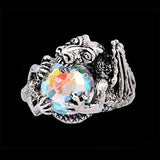 THE HOBBIT Smaug the Dragon and Arkenstone Ring-Officially licensed JRR Tolkien's The Hobbit Smaug the Dragon with Arkenstone Ring. Handcrafted in the USA of .925 Sterling Silver with crystal Arkenstone. Available in US ring sizes 4-20. New in box with COA. 

Fine silver fantasy jewelry artisan made in the USA. LOTR Lord of the Rings mens womens unisex gift-