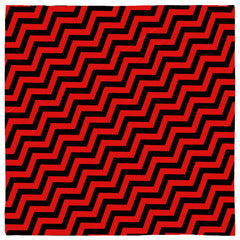 -Polyester jersey knit 24 inch square bandana, kerchief, handkerchief, hanky, neckerchief, do-rag, facemask, headscarf, babushka, hankey. Custom made. Retro vintage style wizard star pattern. Twin lodge pattern zigzag peaks red and black classic retro surreal mystery suspense opart design. Horizontal or diagonal stripes.-Diagonal-