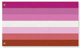 Lesbian Pride Flag, Classic Pink Striped LGBT LGBTQ Equality Banner-High quality, professionally printed polyester flag in your choice of size and style, single or fully double-sided with blackout layer, grommets or pole pocket / sleeve. 2x1ft / 1x2ft, 3x2ft / 2x3ft, 5x3ft / 3x5ft, custom. Fully customizable. Classic Pink Stripe Lesbian Pride LGBT GLBT LGBTQ LGBTQIA LGBTQX banner flag-5 ft x 3 ft-Standard-Grommets-