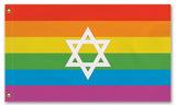 JEWISH LGBTQ PRIDE FLAG Intersectional Gay Lesbian LGBT LGBTQIA LGBTQX-High quality, professionally printed polyester banner pole flag. Single or double sided with either grommets or pole pocket. 2x1 / 1x2 ft, 3x2 / 2x3 ft, 3x5 / 5x3 ft or custom size. Fully customizable on request. Custom Gay Lesbian LGBT GLBT LGBTQ LGBTQIA LGBTQX Jewish Jew Intersectional Pride Rights Equality March-5 ft x 3 ft-Standard-Grommets-