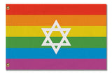 JEWISH LGBTQ PRIDE FLAG Intersectional Gay Lesbian LGBT LGBTQIA LGBTQX-High quality, professionally printed polyester banner pole flag. Single or double sided with either grommets or pole pocket. 2x1 / 1x2 ft, 3x2 / 2x3 ft, 3x5 / 5x3 ft or custom size. Fully customizable on request. Custom Gay Lesbian LGBT GLBT LGBTQ LGBTQIA LGBTQX Jewish Jew Intersectional Pride Rights Equality March-3 ft x 2 ft-Standard-Grommets-