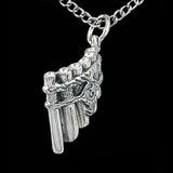 -From the pages of Name of the Wind and Wise Man's Fear by Patrick Rothfuss. This Eolian Talent Pipe Necklace is skillfully handcrafted in the USA of sterling silver and an officially licensed Kingkiller Chronicle replica. Mr. Rothfuss actively participates in the design process for each piece of jewelry in this line. -
