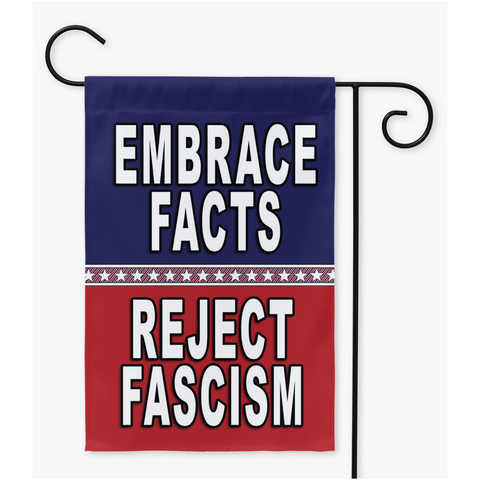 -Poly poplin-canvas fabric banners, washable. 12x18" w/1.25" pole sleeve, 18x27" or 24x36" w/3" sleeves. Hanger/stand not included. Made in USA.

anti-fascist patriotic political protest yard garden flag trump treason insurrection GOP dictator desantis antifa democrat republican vote resist save american democracy-Double-12x18 inch-