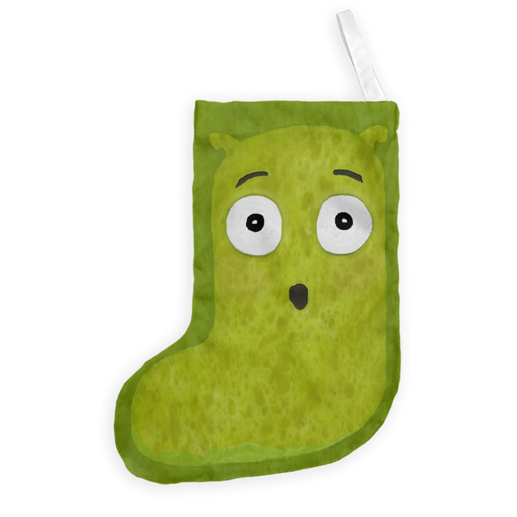 -Suprised Slug Stocking Unique double-sided broadcloth Christmas / holiday stocking with hang tab. Measures approximately 8.7 inches wide and 13 inches long. Machine washable - cold water, gentle cycle. Hang to dry. This item is made-to-order and typically ships in 3-5 business days. Keep the holidays weird!-8.7 x 13 inch-