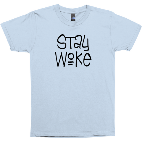 Stay Woke Tees, Light Colors - Black Lives Matter, Justice & Equality-High quality mens / unisex fine jersey tee. These shirts are made-to-order and typically ships in 3-5 business days from within the USA. Stay Woke, Black Lives Matter, BLM, Defund the Police, Reform Law Enforcement, Social Justice, Economic Justice, Anti-Trump, Systematic Racism, Equality for All, Demand Accountabiity-Baby Blue-Small (S)-